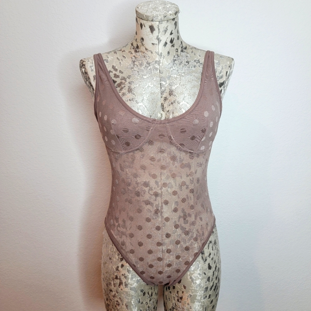 PINK Victoria's Secret Polka Dots Mesh Sheer Bodysuit. - Picture 4 of 15